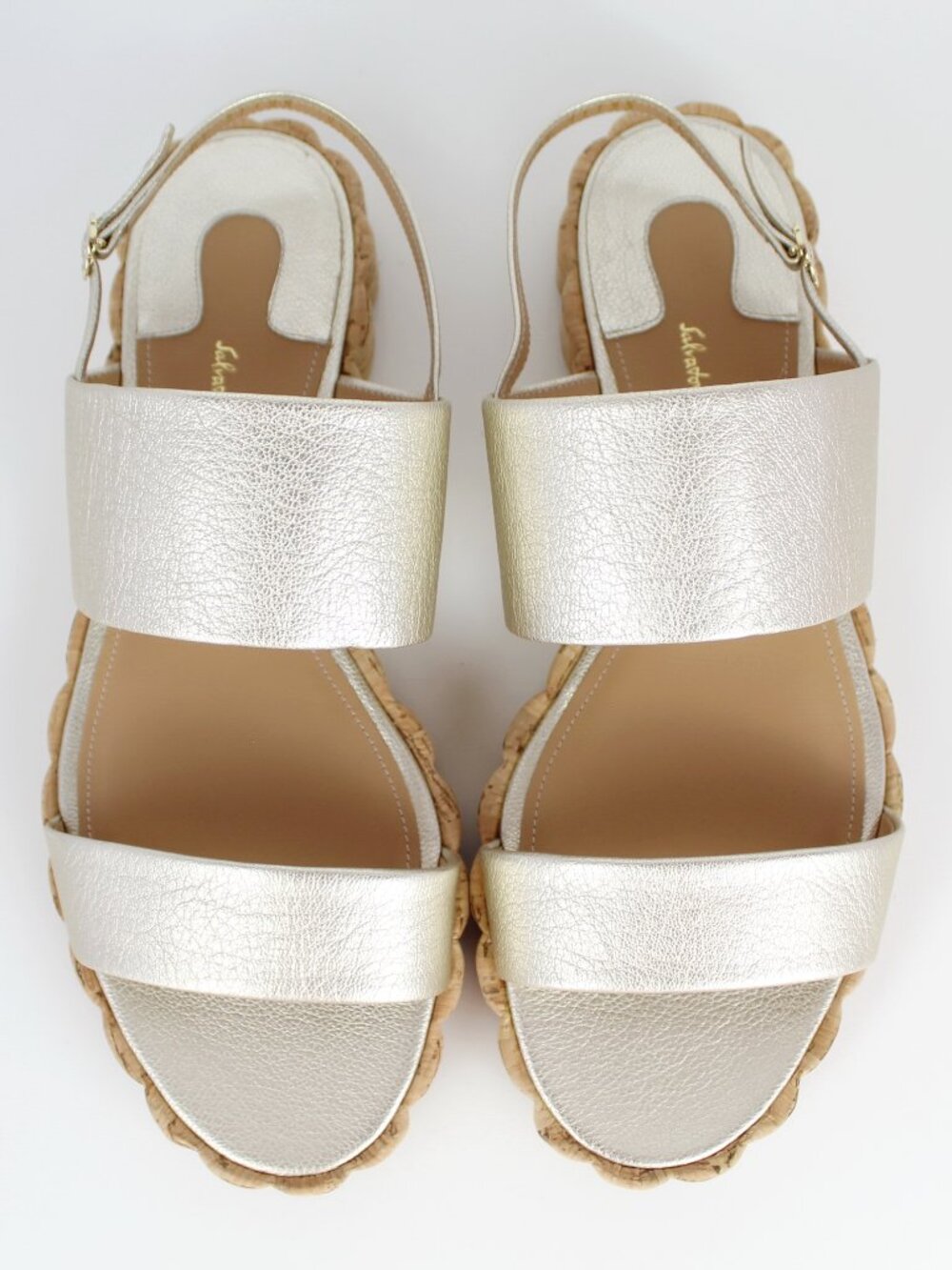 New Salvatore Ferragamo Metallic Leather Sandals US 9.5C Open Toe